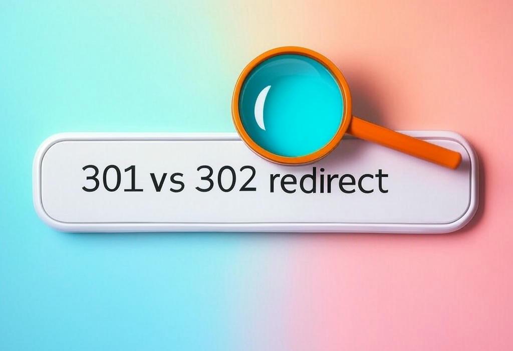 A search bar and a magnifying glass with a vivid gradient background exploring the topic of 301 vs 302 redirect: Confused about which one to use? Discover the key differences and learn when to use each type to boost your SEO. Stop making this common mistake now!