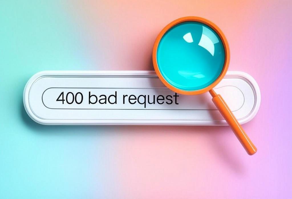 A search bar and a magnifying glass with a vivid gradient background exploring the topic of 400 Bad Request error giving you a headache? Learn what causes this common HTTP error and discover simple fixes to get your website back up and running smoothly in minutes!