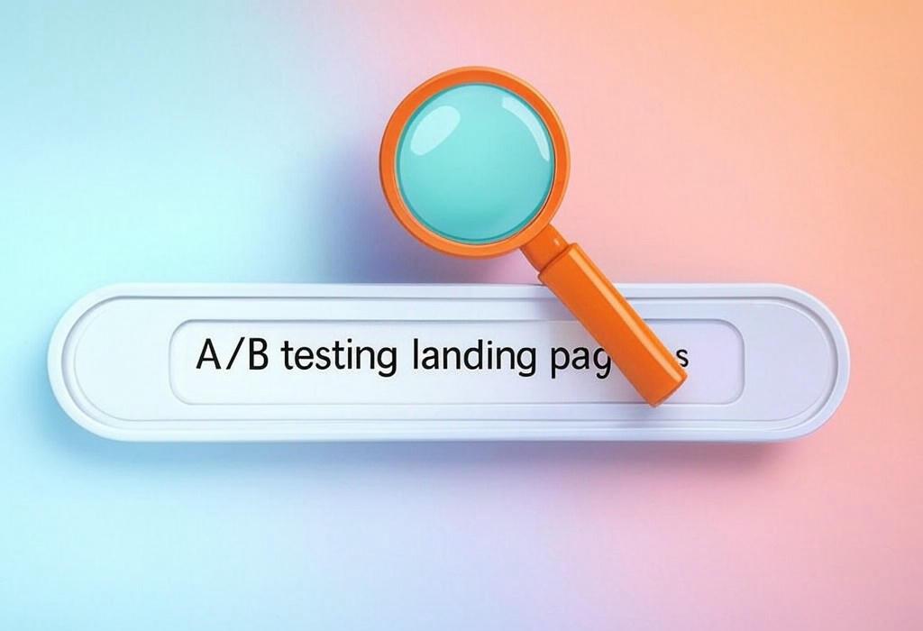 A search bar and a magnifying glass with a vivid gradient background exploring the topic of A/B testing landing pages unlocks your conversion gold mine! Discover proven tactics that instantly boost click-through rates and transform casual visitors into loyal customers. Stop guessing, start testing!