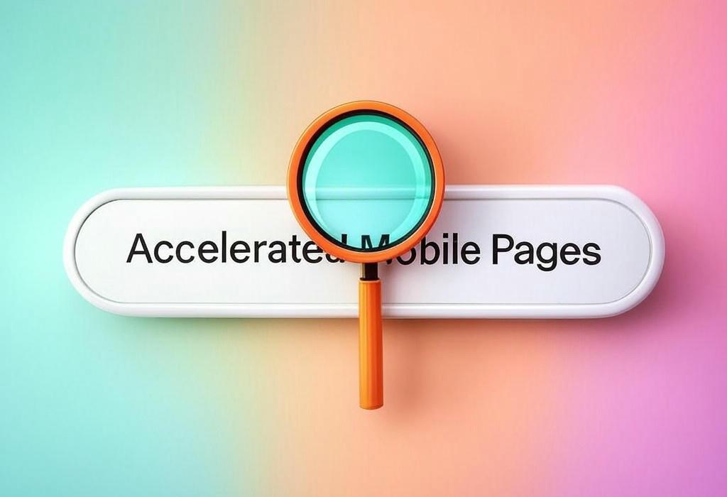 A search bar and a magnifying glass with a vivid gradient background exploring the topic of Accelerated Mobile Pages revolutionize how websites load on phones. Discover how this lightning-fast technology can boost your site's speed, improve user experience, and skyrocket your search rankings today!
