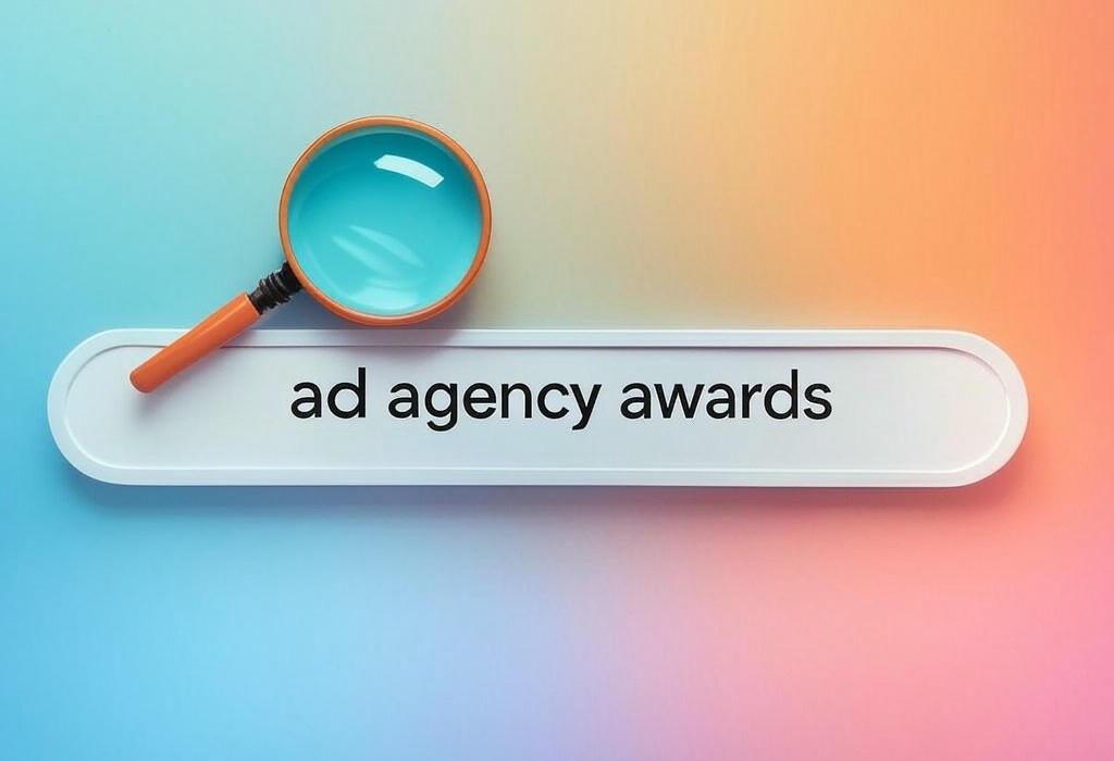 A search bar and a magnifying glass with a vivid gradient background exploring the topic of Ad agency awards showcase the best in advertising creativity. Discover how winning these prestigious accolades can boost your agency's reputation and attract top clients. Ready to shine?