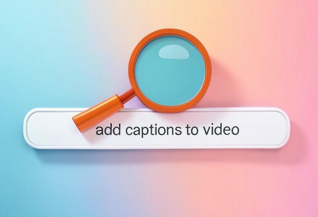 A search bar and a magnifying glass with a vivid gradient background exploring the topic of Add captions to video easily with our step-by-step guide! Boost engagement, reach wider audiences, and make your content accessible to all. Learn how to captivate viewers in just minutes.
