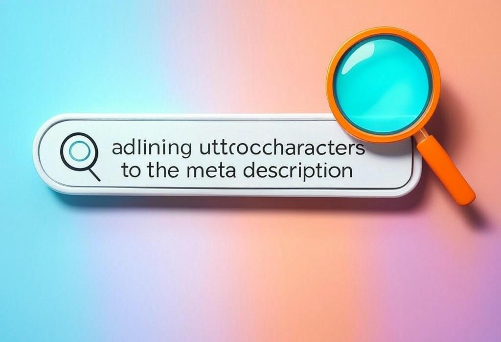 A search bar and a magnifying glass with a vivid gradient background exploring the topic of Adding Unicode characters to the meta description can make your content stand out! Learn how these special symbols boost click rates and help your page shine in search results. Try it now!