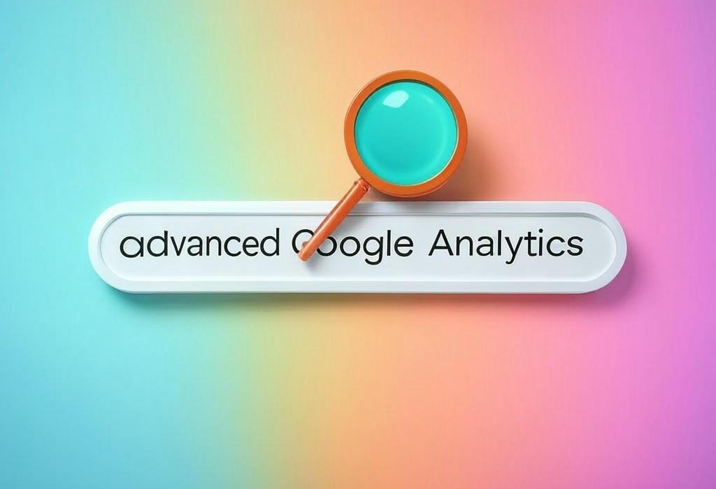 A search bar and a magnifying glass with a vivid gradient background exploring the topic of Unlock advanced Google Analytics secrets that most marketers miss! Discover powerful tracking techniques and hidden insights that will transform your data strategy and boost your ROI immediately.