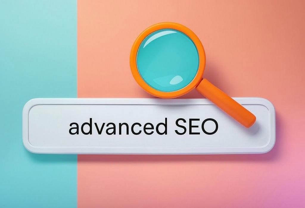 A search bar and a magnifying glass with a vivid gradient background exploring the topic of Advanced SEO techniques that boost rankings and drive traffic. Discover insider strategies to outrank competitors and master search algorithms. Ready to dominate your niche?