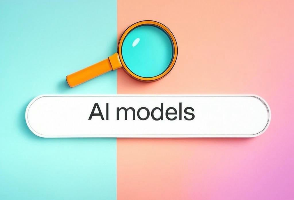 A search bar and a magnifying glass with a vivid gradient background exploring the topic of AI models demystified! Discover how these smart systems work behind the scenes and why they're revolutionizing technology. Get the inside scoop on machine learning's game changers.