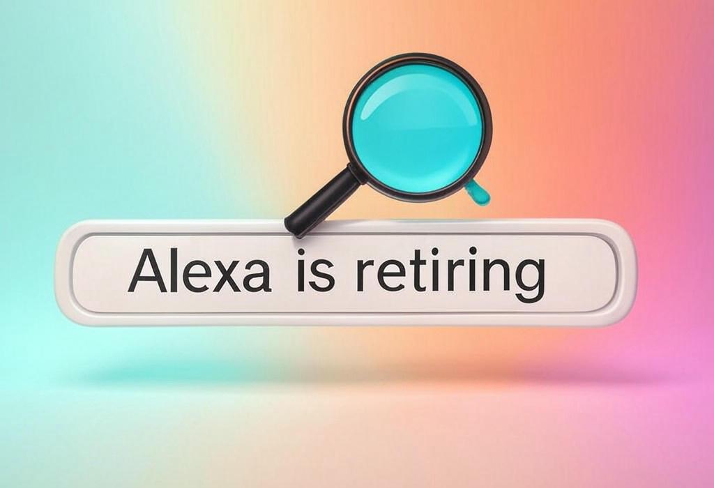 A search bar and a magnifying glass with a vivid gradient background exploring the topic of Alexa is retiring! Find out what's really happening to Amazon's favorite voice assistant, how it affects your smart home, and what surprising alternatives await you.