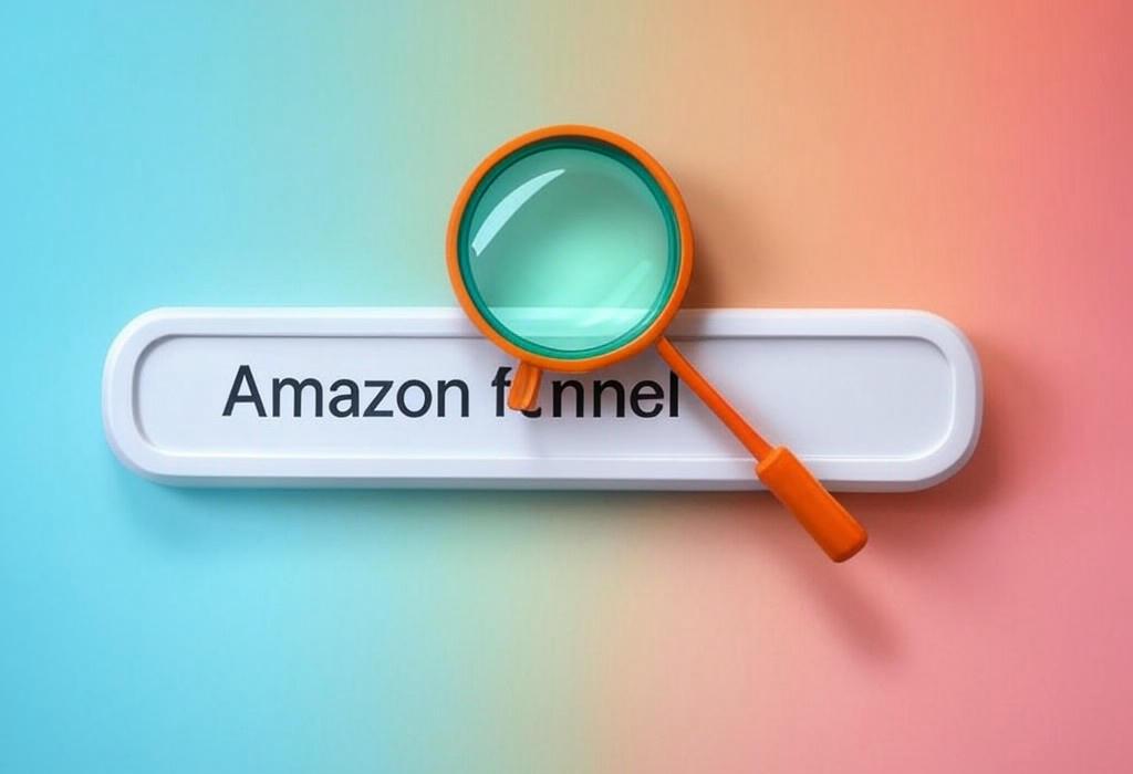 A search bar and a magnifying glass with a vivid gradient background exploring the topic of Discover the Amazon funnel that's transforming how sellers boost conversions and skyrocket sales. This secret strategy will help you maximize profits and outperform competitors online.