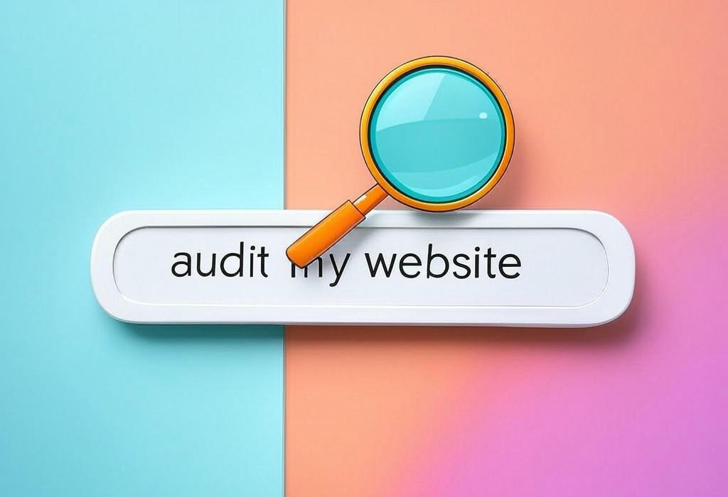 A search bar and a magnifying glass with a vivid gradient background exploring the topic of Audit my website and uncover hidden issues that are costing you traffic and sales! Learn the step-by-step process experts use to boost rankings, fix problems, and transform your site into a conversion machine.