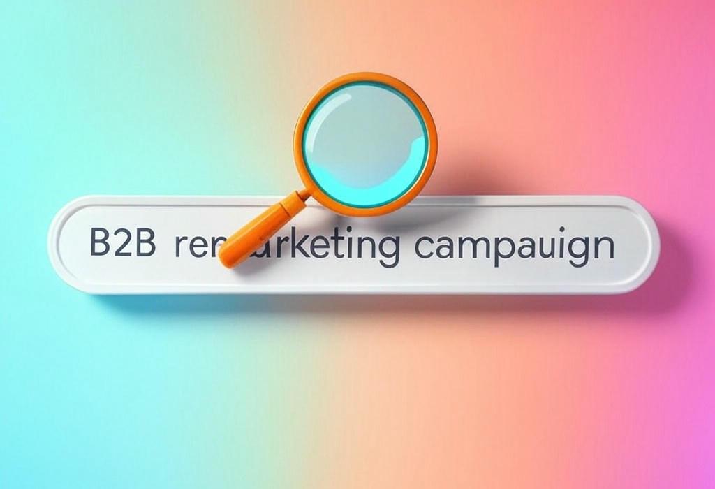 A search bar and a magnifying glass with a vivid gradient background exploring the topic of Boost your B2B remarketing campaign results with proven tactics that turn bounced visitors into loyal customers. Unlock secret strategies the competition doesn't want you to know!