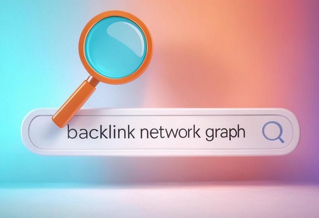 A search bar and a magnifying glass with a vivid gradient background exploring the topic of Backlink network graphs reveal hidden connections in your site's link profile. Discover who's linking to whom and uncover powerful SEO opportunities your competitors are missing!