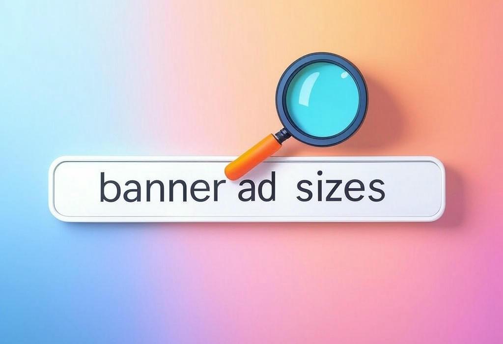 A search bar and a magnifying glass with a vivid gradient background exploring the topic of Banner ad sizes that convert! Discover optimal dimensions for your campaigns and boost click-through rates. Our guide helps you maximize visibility across all devices and platforms.