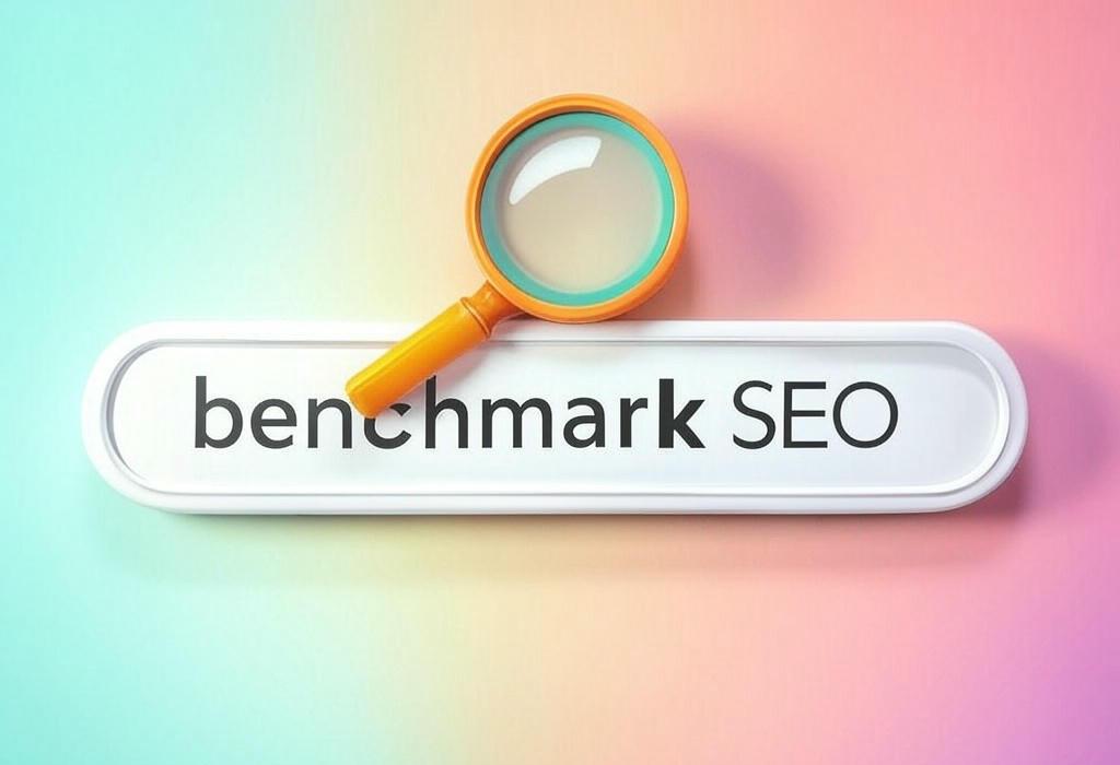 A search bar and a magnifying glass with a vivid gradient background exploring the topic of Benchmark SEO to outshine competitors and climb up search rankings fast. Discover proven strategies that boost traffic, conversions, and ROI. Stop guessing, start measuring!