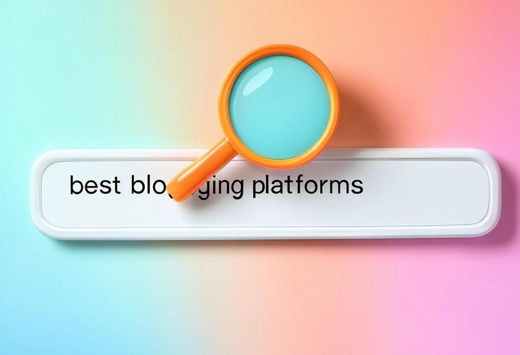 A search bar and a magnifying glass with a vivid gradient background exploring the topic of Discover the best blogging platforms to skyrocket your online presence. Find your perfect match with our expert comparison and unleash your creativity without technical headaches!