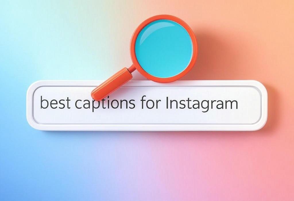 A search bar and a magnifying glass with a vivid gradient background exploring the topic of Discover best captions for Instagram that will skyrocket your engagement! From funny one-liners to deep quotes, find the perfect words to make your photos stand out and get more likes.