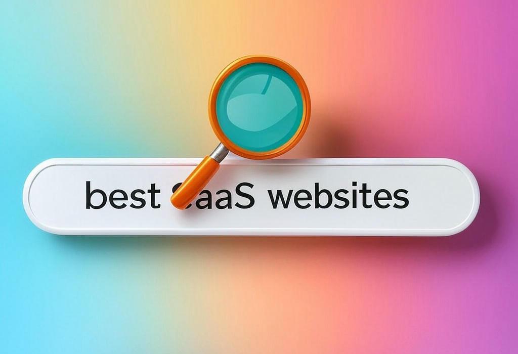 A search bar and a magnifying glass with a vivid gradient background exploring the topic of Discover the best SaaS websites that will transform your business. Sleek designs, smart features, and proven conversion tactics from industry leaders you can't afford to miss!