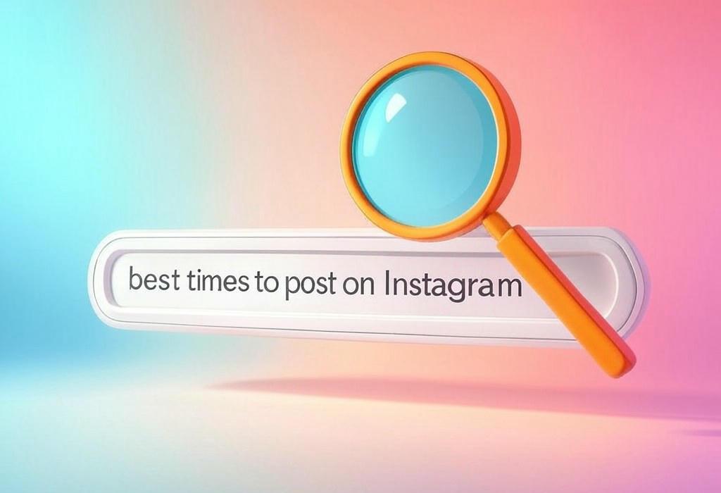 A search bar and a magnifying glass with a vivid gradient background exploring the topic of Discover the best times to post on Instagram and skyrocket your engagement! Our data-driven insights reveal when your audience is most active. Ready to get more likes and followers?