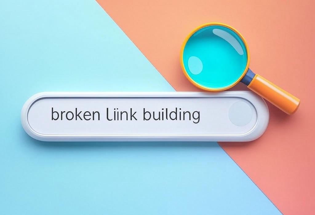 A search bar and a magnifying glass with a vivid gradient background exploring the topic of Broken link building transforms dead ends into golden opportunities. Learn how to recover lost links, boost your SEO, and snag free backlinks while helping websites fix their broken pages. Win-win!