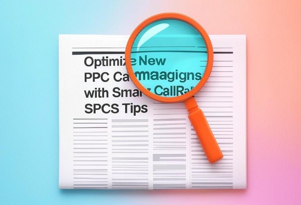 A newspaper and a magnifying glass with a vivid gradient background exploring the topic of PPC campaign optimization supercharged! See how CallRail's new SPCs help you slash wasted ad spend and get way more leads. Unlock insane ROI today!