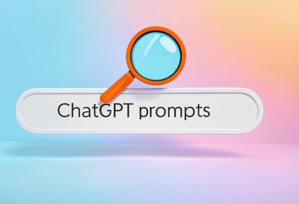 A search bar and a magnifying glass with a vivid gradient background exploring the topic of Discover ChatGPT prompts that unlock AI's full potential! Learn how to craft perfect instructions for mind-blowing results that save time and boost creativity. Your secret weapon awaits.