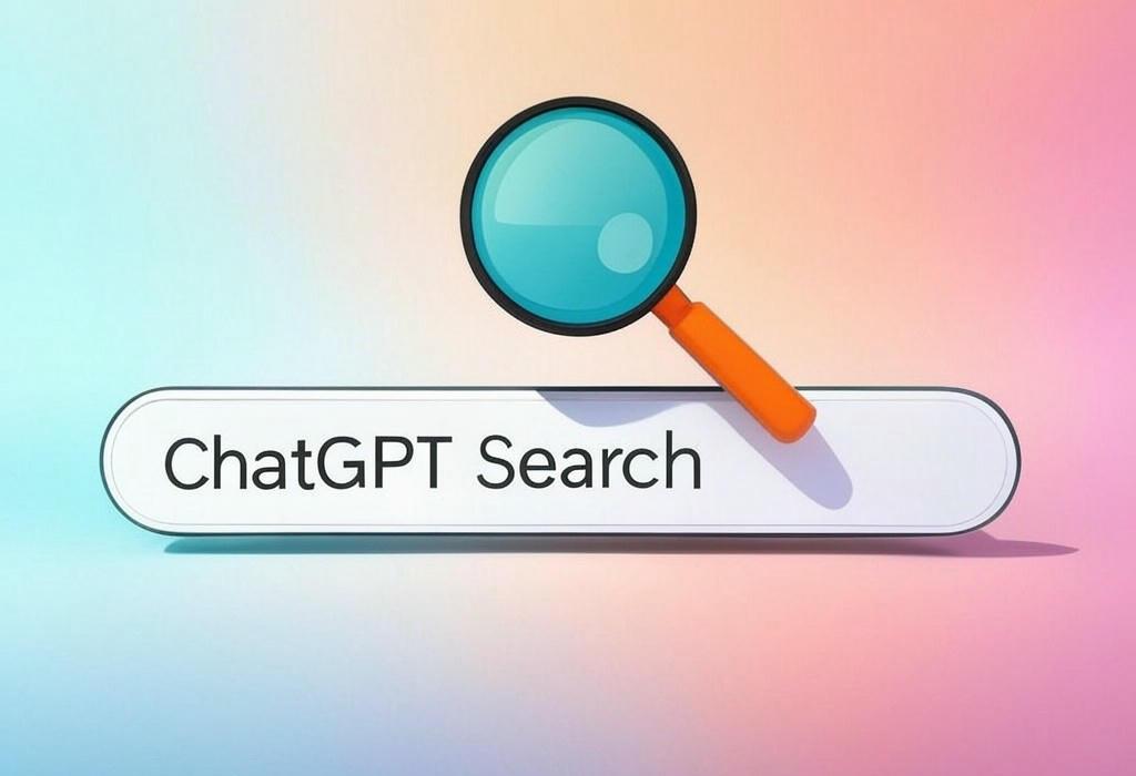 A search bar and a magnifying glass with a vivid gradient background exploring the topic of ChatGPT Search revolutionizes how you find information online. Discover why this AI-powered tool is making traditional search engines nervous and how it can save you hours of research time.