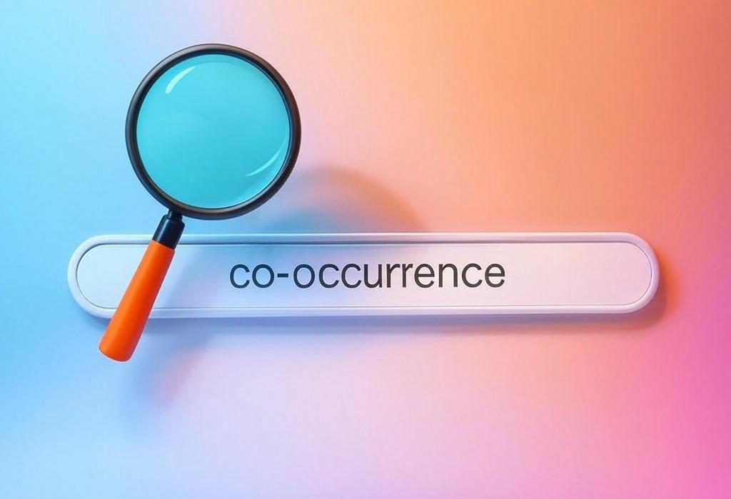 A search bar and a magnifying glass with a vivid gradient background exploring the topic of Co-occurrence impacts your SEO much more than you think! Discover how related words can boost your rankings and help search engines understand what your content is really about.