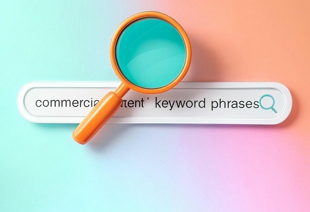 A search bar and a magnifying glass with a vivid gradient background exploring the topic of Commercial intent keyword phrases unlock the secret to customer conversions. Learn how to find and use these powerful search terms to transform browsers into buyers and boost your ROI fast.