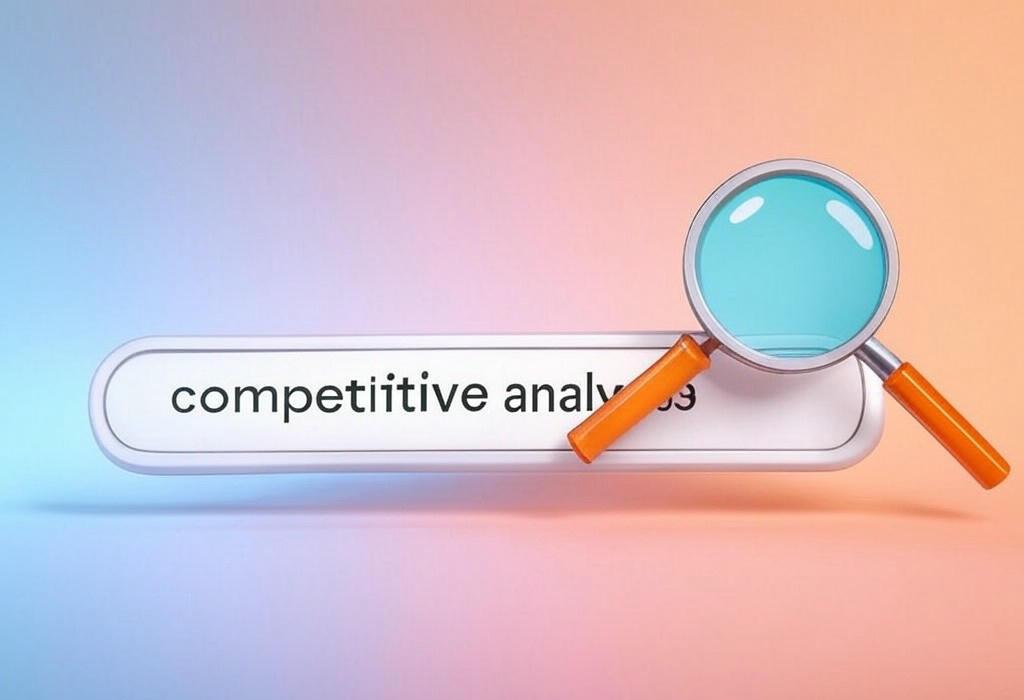 A search bar and a magnifying glass with a vivid gradient background exploring the topic of Competitive analysis reveals your rivals' secrets and gives you the edge to outshine them. Learn proven strategies to dominate your market while others struggle to keep up.