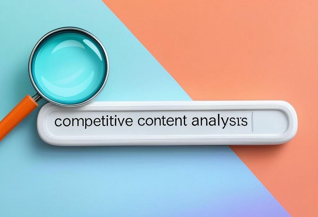 A search bar and a magnifying glass with a vivid gradient background exploring the topic of Competitive content analysis unveils your rivals' secrets! Discover how to beat competitors, create standout content, and boost your rankings with our expert guide. Ready to dominate?