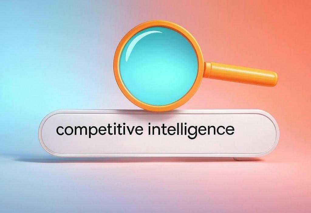 A search bar and a magnifying glass with a vivid gradient background exploring the topic of Competitive intelligence reveals what your rivals won't tell you. Discover hidden strategies, spot market gaps, and gain the edge your business needs to outsmart competitors and thrive.