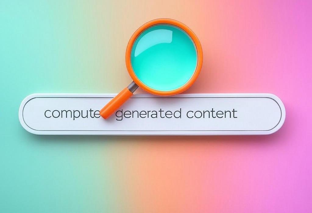A search bar and a magnifying glass with a vivid gradient background exploring the topic of Computer generated content is revolutionizing how we create online material. Discover the tools, techniques, and tips that can help you automate content creation while avoiding AI detection.
