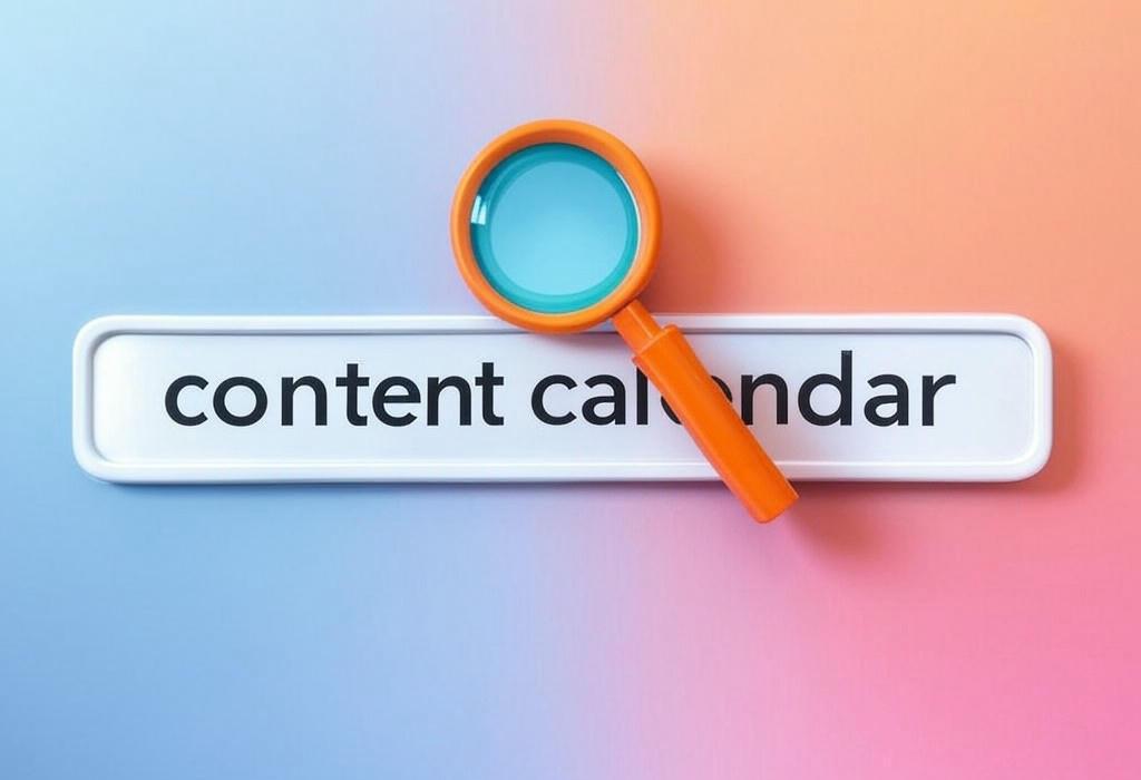 A search bar and a magnifying glass with a vivid gradient background exploring the topic of A content calendar is your secret weapon for stress-free planning! Learn how to organize your strategy, boost engagement, and save hours of work with our expert tips and templates.