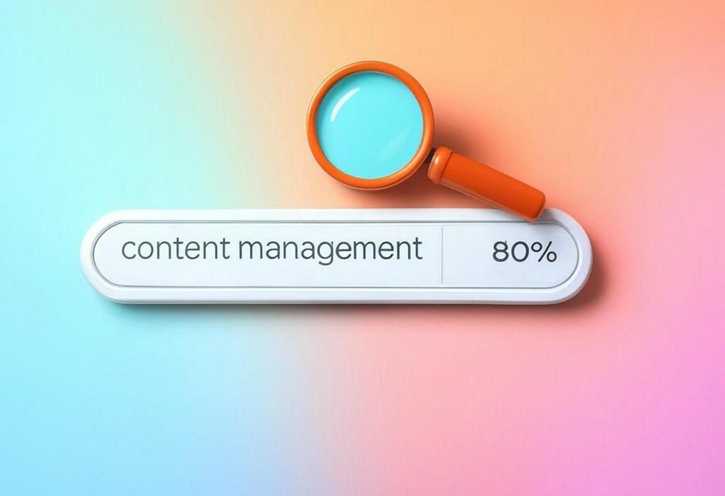 A search bar and a magnifying glass with a vivid gradient background exploring the topic of Content management made simple! Discover powerful strategies to organize, publish, and optimize your digital assets. Stop drowning in content chaos and start driving real results today.