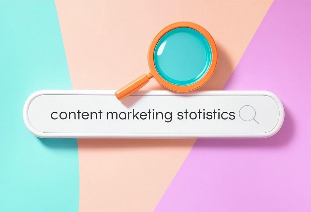 A search bar and a magnifying glass with a vivid gradient background exploring the topic of Content marketing statistics reveal what actually works! Discover surprising facts and figures that will transform your strategy and help you outperform competitors.