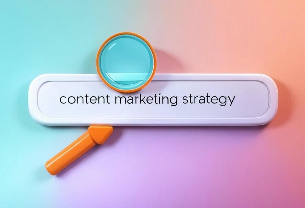 A search bar and a magnifying glass with a vivid gradient background exploring the topic of Content marketing strategy simplified: Discover powerful ways to captivate your audience, boost engagement, and drive conversions. Learn how to dominate your industry with our expert tips!