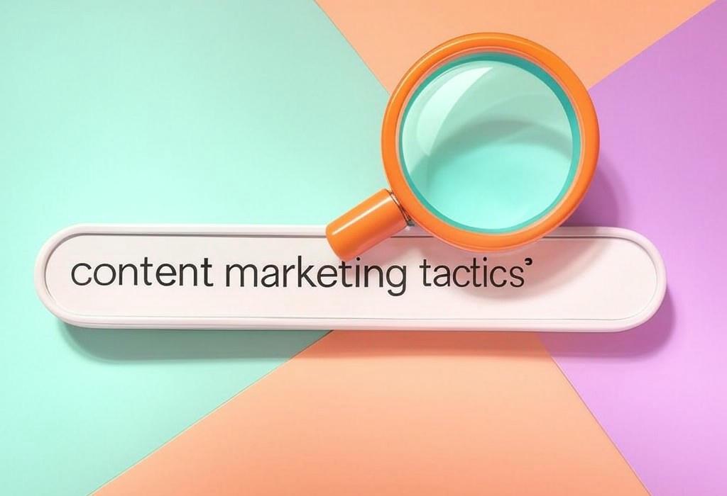 A search bar and a magnifying glass with a vivid gradient background exploring the topic of Discover content marketing tactics that actually work! Boost your engagement, drive traffic, and convert leads with these proven strategies. Don't miss out on your competitors' secrets.