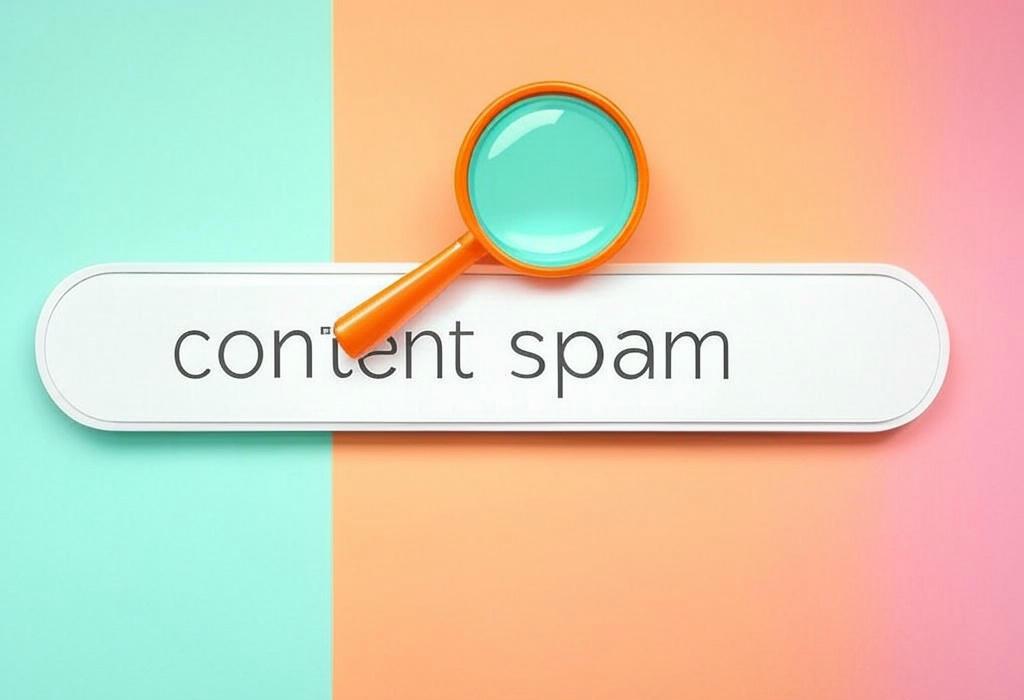 A search bar and a magnifying glass with a vivid gradient background exploring the topic of Content spam is killing your SEO potential! Learn to spot, avoid, and fix these deceptive tactics that could tank your rankings. Protect your site from penalties today.
