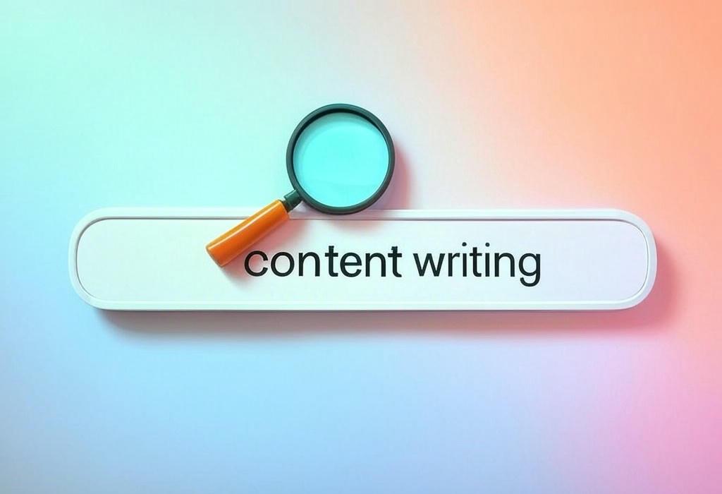A search bar and a magnifying glass with a vivid gradient background exploring the topic of Content writing made simple! Discover proven tactics to create engaging copy that captivates readers and boosts your rankings. Transform your words into results today.