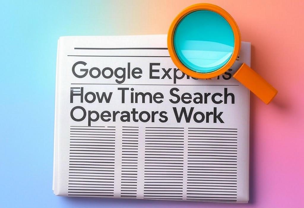 A newspaper and a magnifying glass with a vivid gradient background exploring the topic of Time-based search operators explained! Google spills the tea on how before: and after: actually work. Are your searches finding everything? See the scoop!