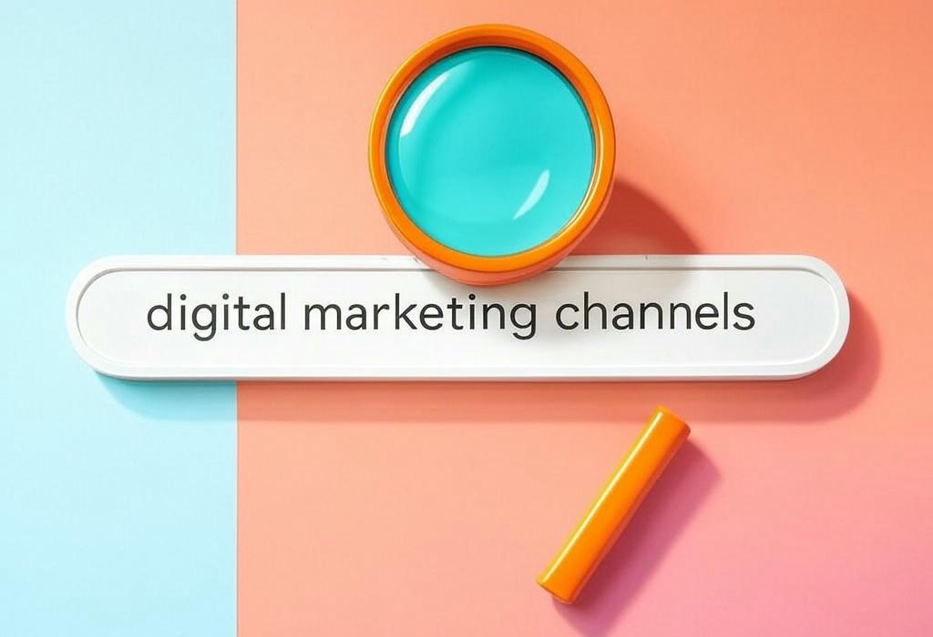 A search bar and a magnifying glass with a vivid gradient background exploring the topic of Discover digital marketing channels that skyrocket your business growth! Unlock powerful strategies to reach your target audience and boost conversions while staying ahead of competitors.