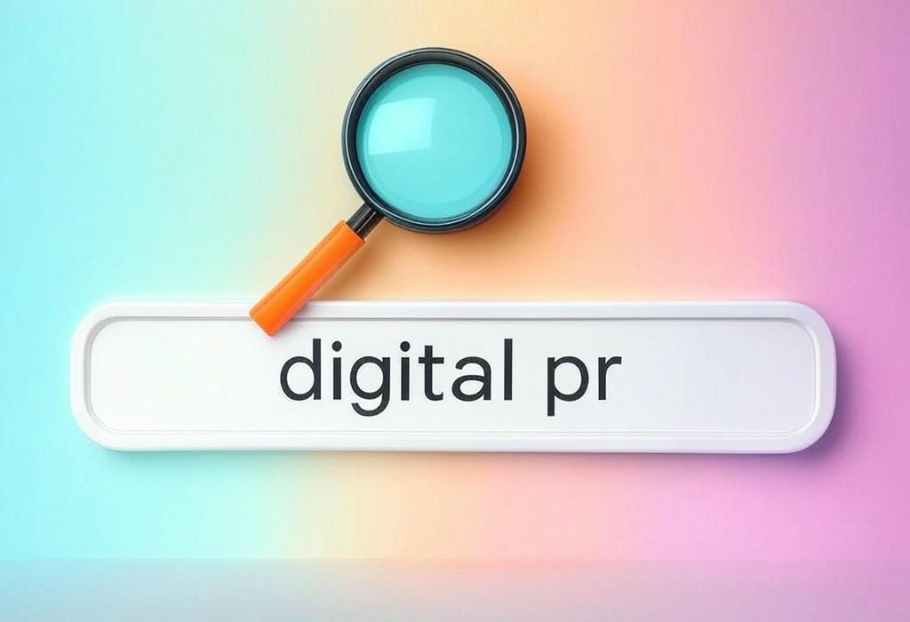 A search bar and a magnifying glass with a vivid gradient background exploring the topic of Digital PR isn't just traditional PR online. Discover how to boost your brand visibility, build quality backlinks, and dominate search rankings with our expert strategies. Ready to amplify?
