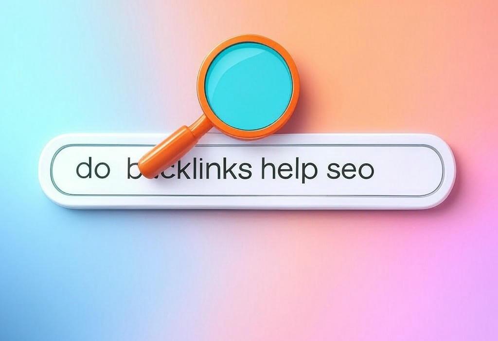 A search bar and a magnifying glass with a vivid gradient background exploring the topic of Do backlinks help SEO? Discover the truth behind this powerful ranking factor and learn how quality links can skyrocket your website's visibility and traffic, even when competitors outrank you.