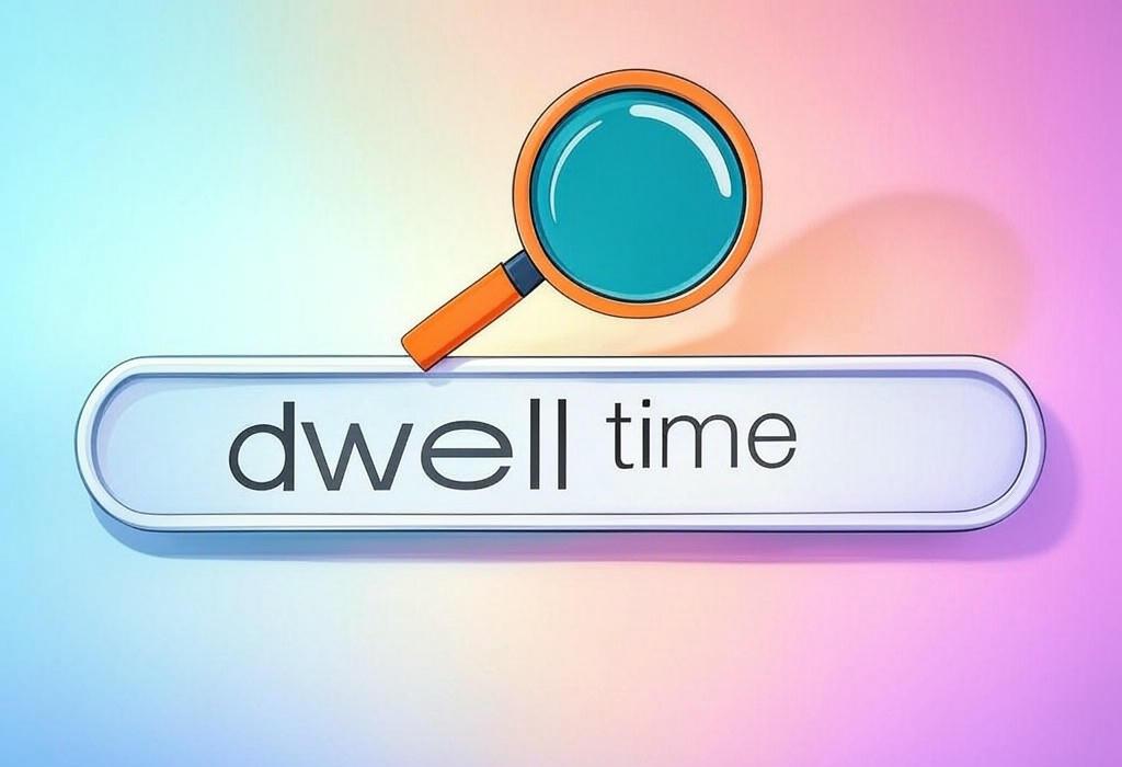 A search bar and a magnifying glass with a vivid gradient background exploring the topic of Dwell time: The secret metric that tells Google users love your content. Learn how to keep visitors glued to your pages and skyrocket your SEO rankings without lifting a finger!