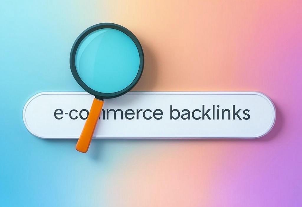 A search bar and a magnifying glass with a vivid gradient background exploring the topic of E-commerce backlinks are your secret weapon for online success! Discover 5 proven strategies to boost your store's visibility, dominate search rankings, and drive more sales without breaking the bank.