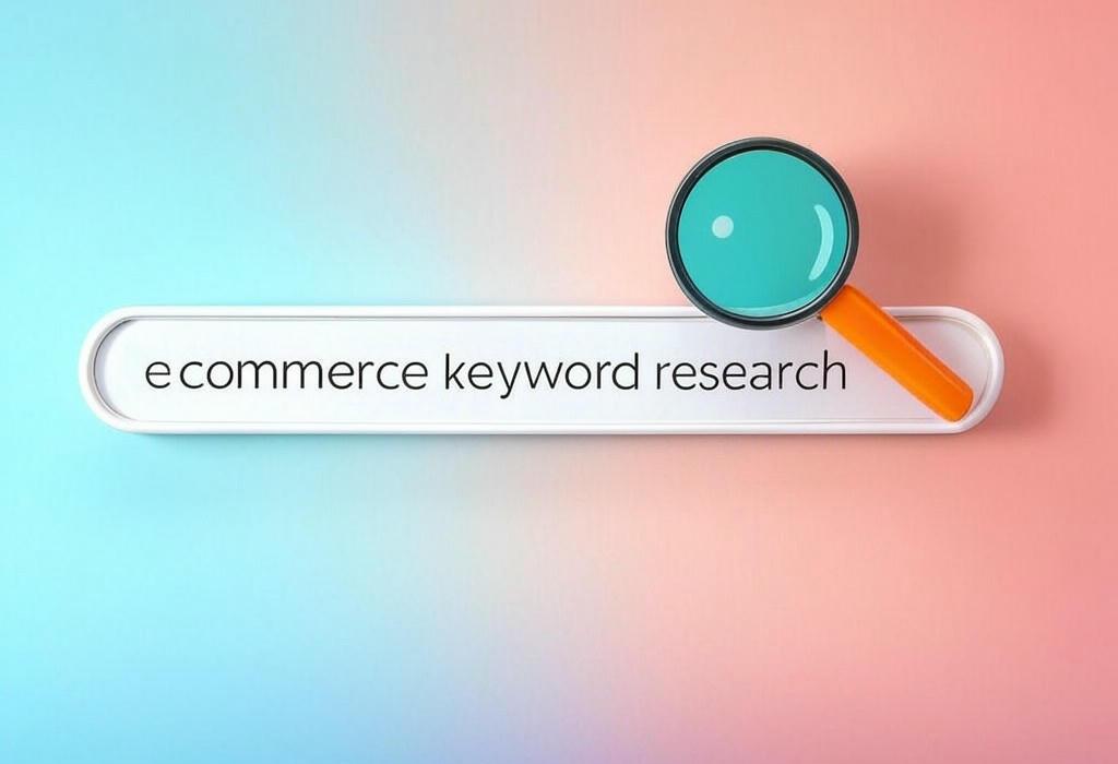A search bar and a magnifying glass with a vivid gradient background exploring the topic of Ecommerce keyword research made simple: Unlock secret strategies to boost your online sales and crush competitors. Find the hidden search terms your customers actually use!