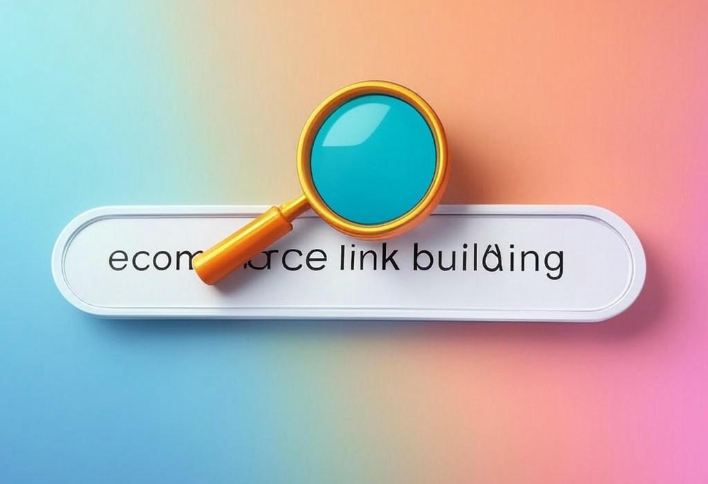 A search bar and a magnifying glass with a vivid gradient background exploring the topic of Ecommerce link building strategies that actually work! Boost rankings, drive traffic, and crush competition with our battle-tested tactics. Ready to see your sales skyrocket?