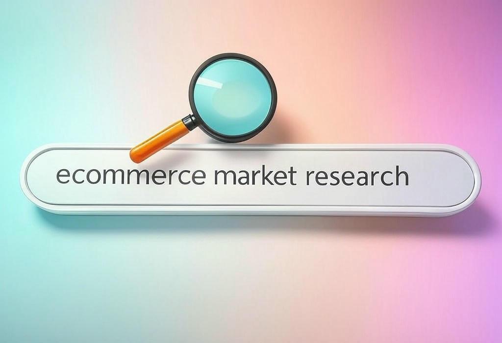 A search bar and a magnifying glass with a vivid gradient background exploring the topic of Ecommerce market research made simple! Discover hidden customer insights, outshine competitors, and boost sales with our proven strategies. Don't leave money on the table!