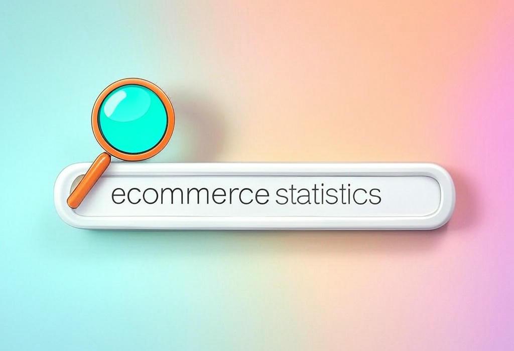 A search bar and a magnifying glass with a vivid gradient background exploring the topic of Ecommerce statistics reveal shocking trends that reshape online shopping. Discover surprising facts about buyer behavior and conversion rates that will transform your digital strategy forever.
