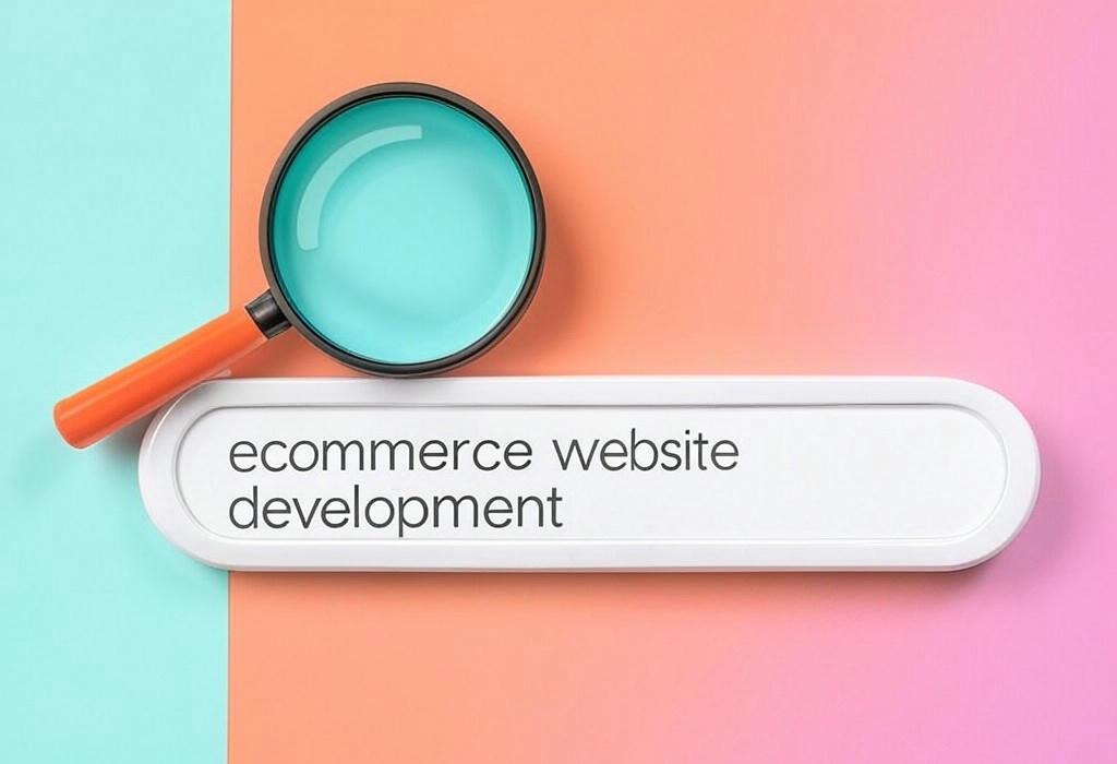 A search bar and a magnifying glass with a vivid gradient background exploring the topic of Ecommerce website development made simple! Discover insider secrets to build an online store that converts visitors into customers. Skip the technical headaches and launch faster than your competition.