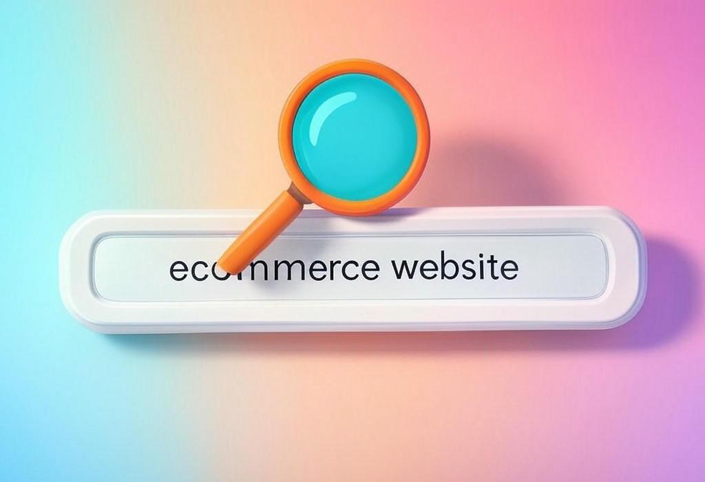 A search bar and a magnifying glass with a vivid gradient background exploring the topic of Ecommerce websites transformed: Unlock stunning designs, proven strategies, and insider tips to build your online store that converts visitors into loyal customers. Start selling smarter!